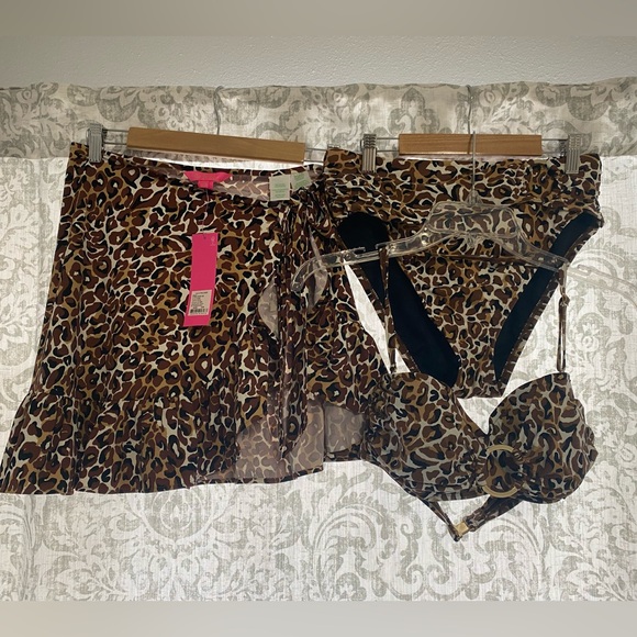 Lilly Pulitzer Other - Lilly Pulitzer Leopard Bandeau High Waist Skirt Bikini Set Black Brown S/M 8